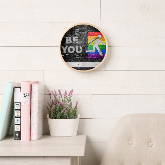 SlipperyJoe's rainbow pride colours panel urban st Clock (Reading Room)