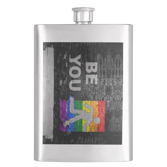 SlipperyJoe's rainbow pride colours panel urban st Hip Flask (Front)