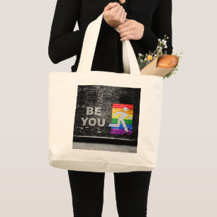 SlipperyJoe's rainbow pride colours panel urban st Large Tote Bag
