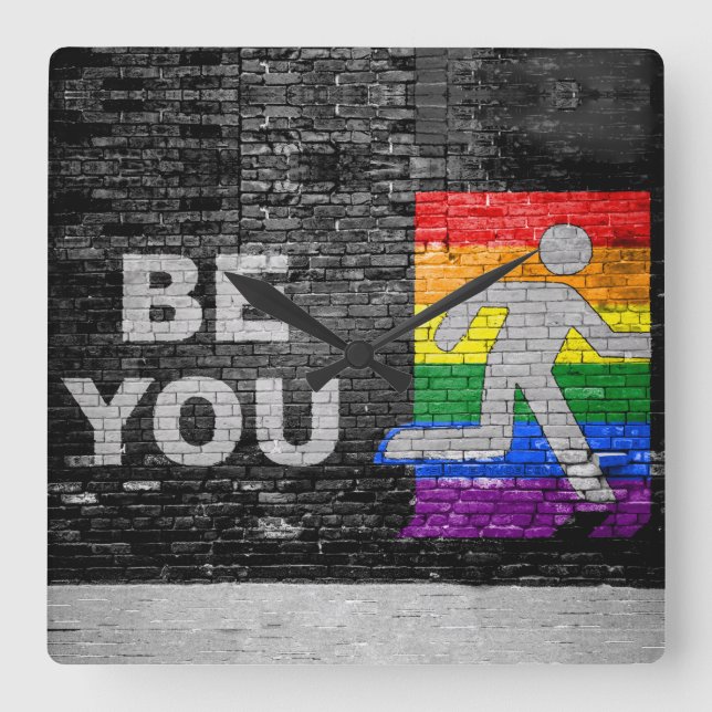 SlipperyJoe's rainbow pride colours panel urban st Square Wall Clock (Front)