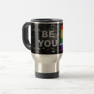 SlipperyJoe's rainbow pride colours panel urban st Travel Mug