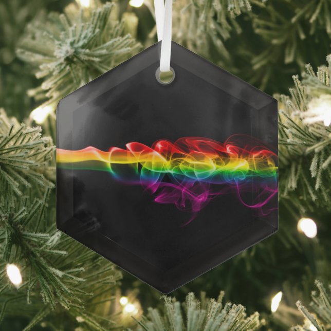 SlipperyJoe's Rainbow smoke vapor ripple rainbow c Glass Tree Decoration (Insitu)