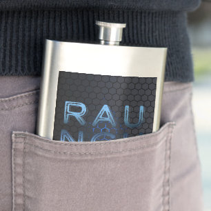 SlipperyJoe's raunch metallic large blue letters d Hip Flask