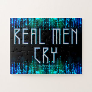 SlipperyJoe's real men cry tears black blue aqua s Jigsaw Puzzle