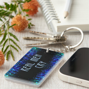 SlipperyJoe's real men cry tears emotions digital Key Ring