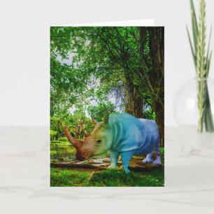 SlipperyJoe's rhinoceros lush tropical setting pri Card
