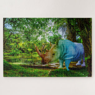 SlipperyJoe's rhinoceros lush tropical setting pri Jigsaw Puzzle