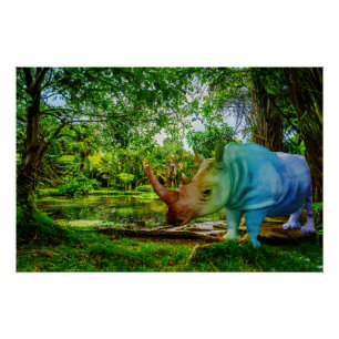 SlipperyJoe's rhinoceros lush tropical setting pri Poster
