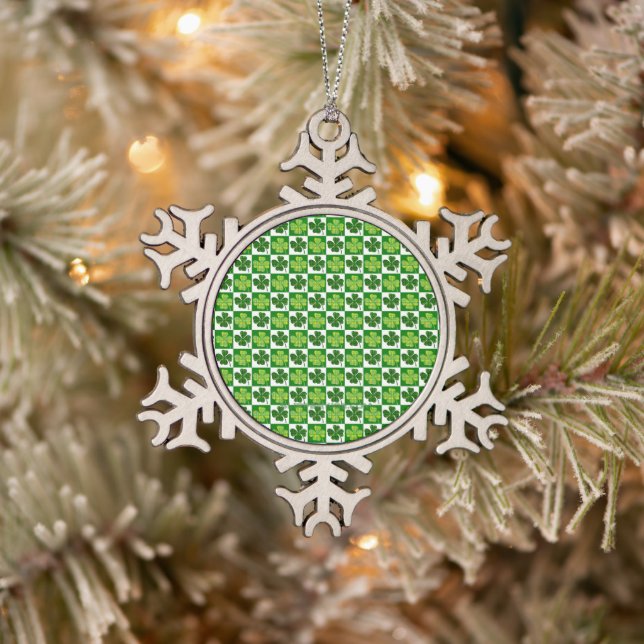 SlipperyJoe's Saint Patrick's Day four leaf clover Snowflake Pewter Christmas Ornament (Tree)