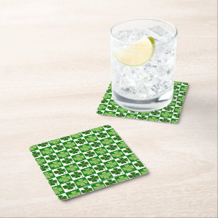 SlipperyJoe's Saint Patrick's Day four leaf clover Square Paper Coaster
