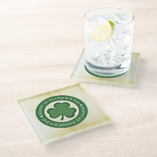 SlipperyJoe's Saint Patrick's Day glossy three lea Glass Coaster