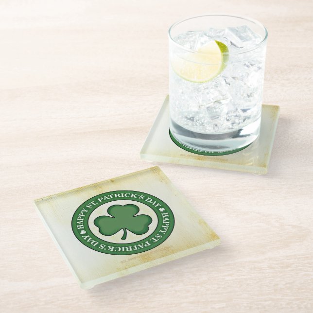 SlipperyJoe's Saint Patrick's Day glossy three lea Glass Coaster (Angled)