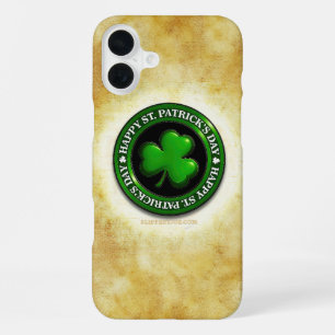 SlipperyJoe's Saint Patrick's Day glossy three lea iPhone 16 Plus Case