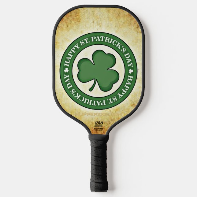 SlipperyJoe's Saint Patrick's Day glossy three lea Pickleball Paddle (Front)