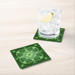 SlipperyJoe's Saint Patrick's Day glowing four lea Square Paper Coaster