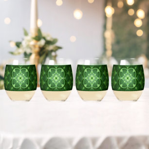 SlipperyJoe's Saint Patrick's Day glowing four lea Stemless Wine Glass