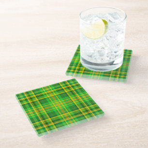 SlipperyJoe's Saint Patrick's Day green-yellow pla Glass Coaster