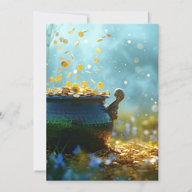 SlipperyJoe's Saint Patrick's Day large ornate pot Holiday Card (Front)