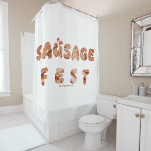 SlipperyJoe's sausage fest words long meat juicy t Shower Curtain