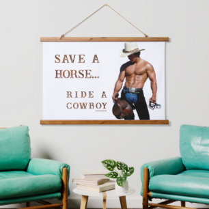 SlipperyJoe's Save a horse Ride A Cowboy hat muscu Hanging Tapestry