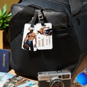 SlipperyJoe's Save a horse Ride A Cowboy hat muscu Luggage Tag