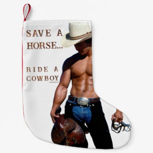 SlipperyJoe's Save a horse Ride A Cowboy hat muscu Small Christmas Stocking