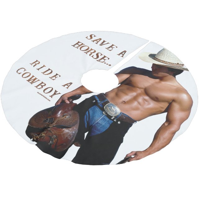 SlipperyJoe's save horse ride straw cowboy hat mus Brushed Polyester Tree Skirt (Angled)