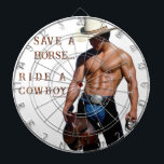 SlipperyJoe's save horse ride straw cowboy hat mus Dartboard<br><div class="desc">SlipperyJoe's save horse ride straw cowboy hat muscular man shirtless torso holding saddle well-defined physique chiseled six-pack hat chaps saddle black belt silver buckle rancher life muscles rippling wild ride ahead bold rugged western vibe artistic gay pride gifts LGBTQIA yeehaw blue jeans</div>