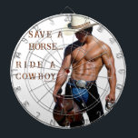 SlipperyJoe's save horse ride straw cowboy hat mus Dartboard<br><div class="desc">SlipperyJoe's save horse ride straw cowboy hat muscular man shirtless torso holding saddle well-defined physique chiseled six-pack hat chaps saddle black belt silver buckle rancher life muscles rippling wild ride ahead bold rugged western vibe artistic gay pride gifts LGBTQIA yeehaw blue jeans</div>