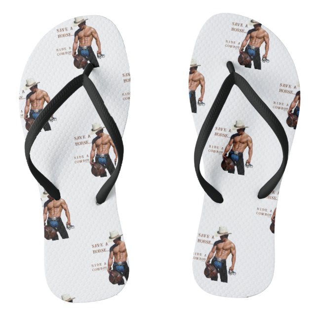 SlipperyJoe's save horse ride straw cowboy hat mus Flip Flops (Footbed)
