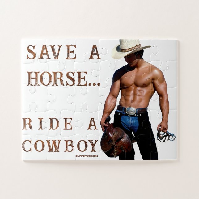 SlipperyJoe's save horse ride straw cowboy hat mus Jigsaw Puzzle (Horizontal)
