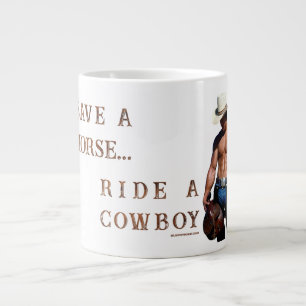SlipperyJoe's save horse ride straw cowboy hat mus Large Coffee Mug