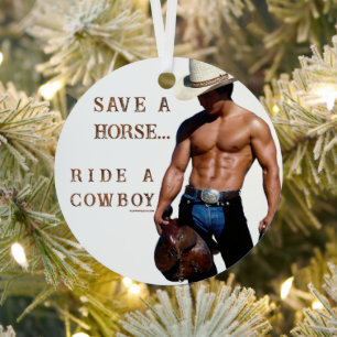 SlipperyJoe's save horse ride straw cowboy hat mus Metal Tree Decoration