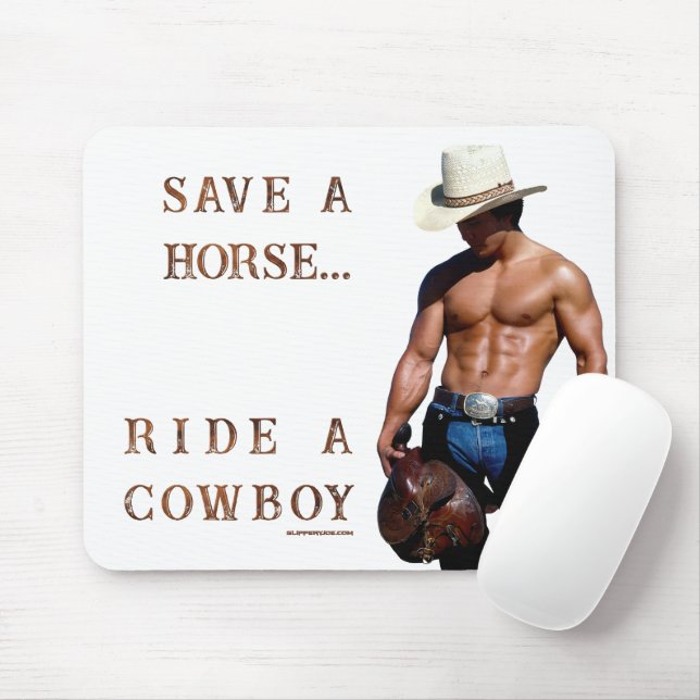 SlipperyJoe's save horse ride straw cowboy hat mus Mouse Mat (With Mouse)