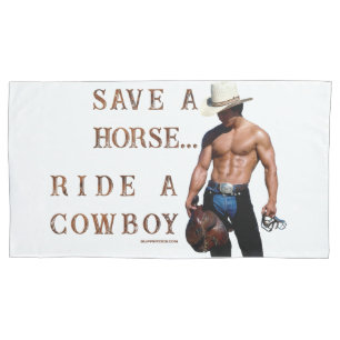 SlipperyJoe's save horse ride straw cowboy hat mus Pillowcase