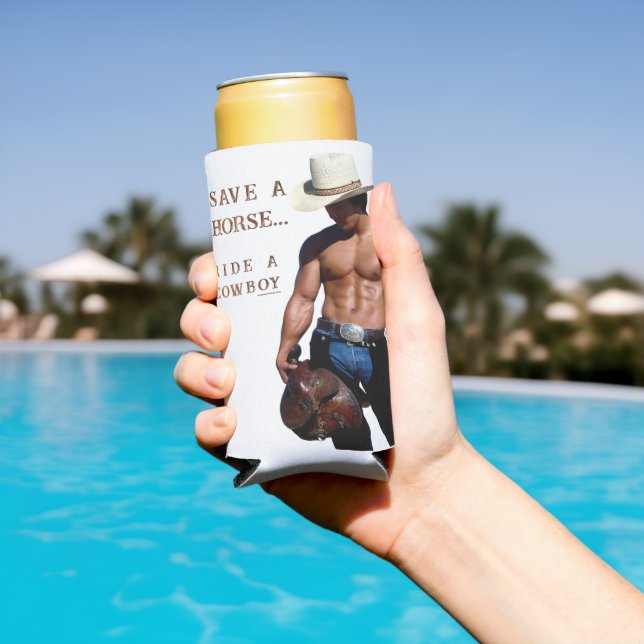 SlipperyJoe's save horse ride straw cowboy hat mus Seltzer Can Cooler (In Situ Pool)
