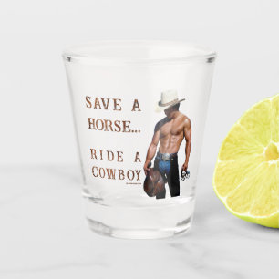 SlipperyJoe's save horse ride straw cowboy hat mus Shot Glass