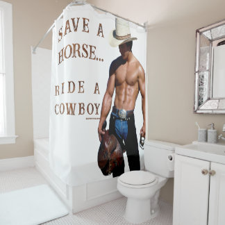 SlipperyJoe's save horse ride straw cowboy hat mus Shower Curtain
