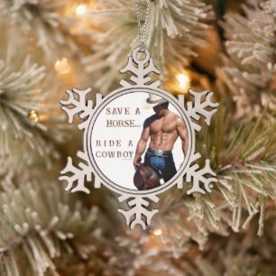 SlipperyJoe's save horse ride straw cowboy hat mus Snowflake Pewter Christmas Ornament