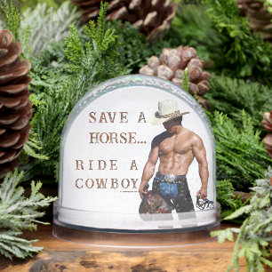 SlipperyJoe's save horse ride straw cowboy hat mus Snowglobe