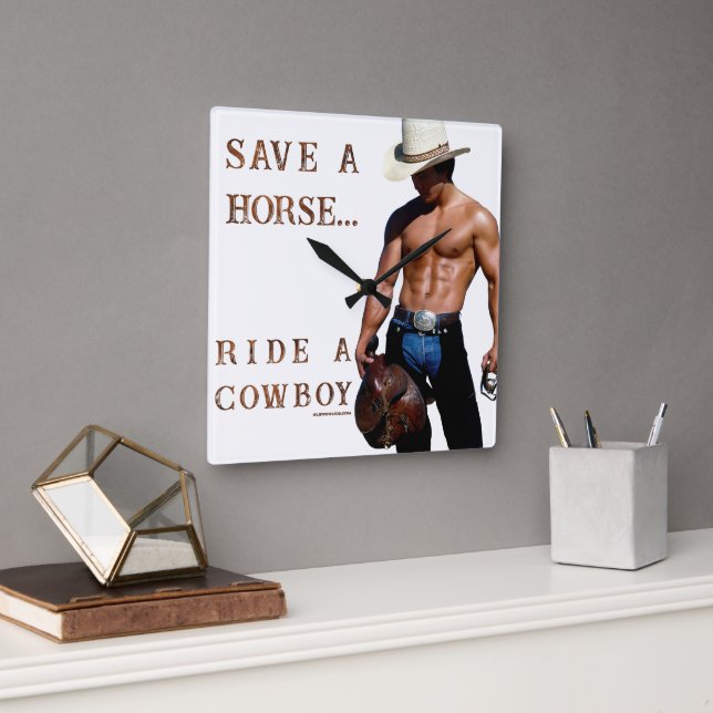SlipperyJoe's save horse ride straw cowboy hat mus Square Wall Clock (Office)