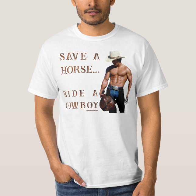 SlipperyJoe's save horse ride straw cowboy hat mus T-Shirt (Front)