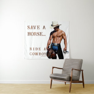SlipperyJoe's save horse ride straw cowboy hat mus Tapestry