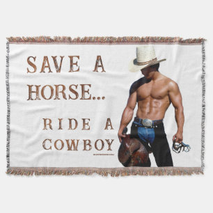 SlipperyJoe's save horse ride straw cowboy hat mus Throw Blanket