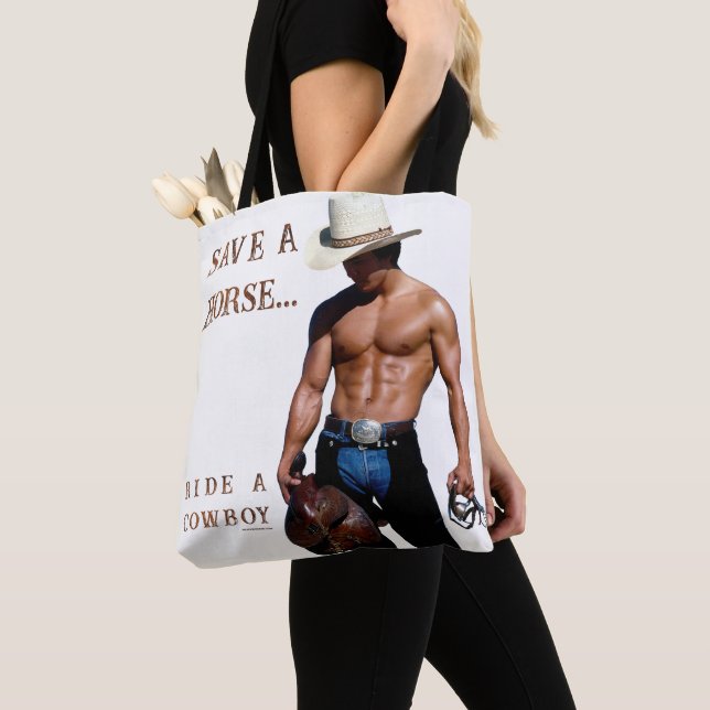 SlipperyJoe's save horse ride straw cowboy hat mus Tote Bag (Close Up)