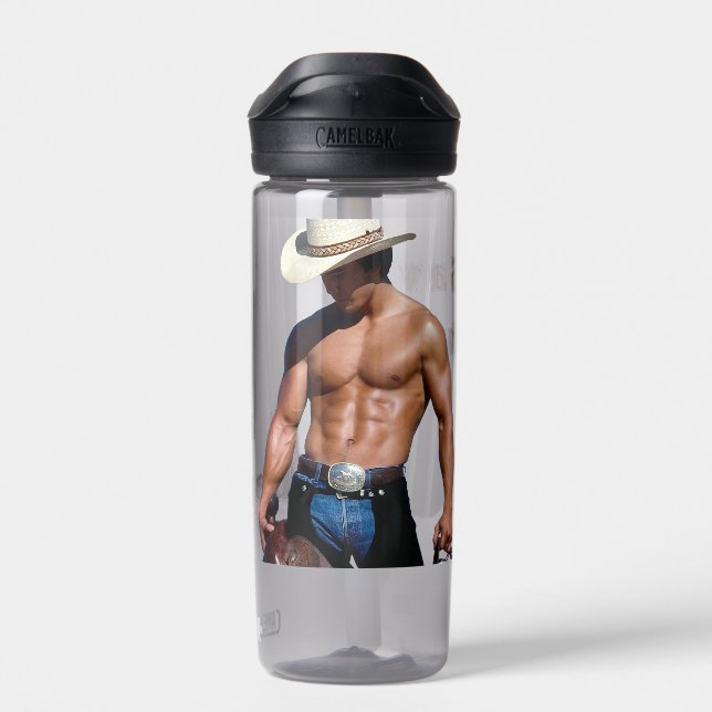 SlipperyJoe's save horse ride straw cowboy hat mus Water Bottle (Back)
