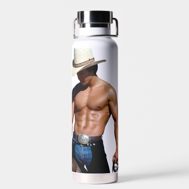 SlipperyJoe's save horse ride straw cowboy hat mus Water Bottle (Back)