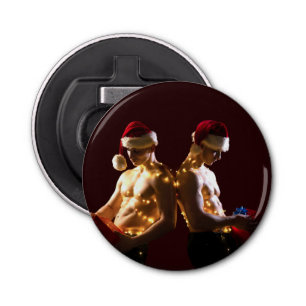 SlipperyJoe's shirtless men back-to-back Christmas Bottle Opener