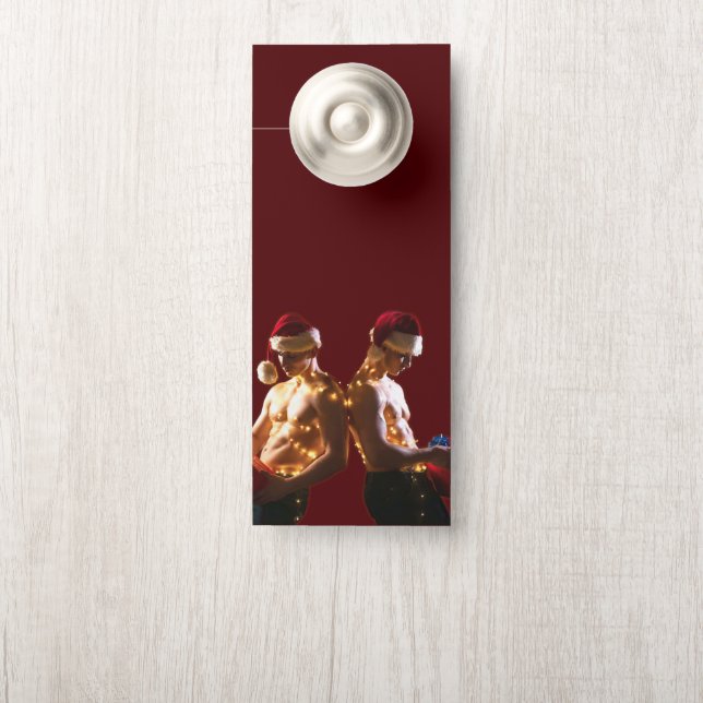 SlipperyJoe's shirtless men back-to-back Christmas Door Hanger (On Knob)