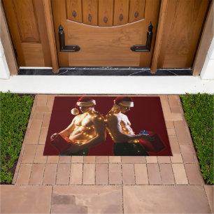 SlipperyJoe's shirtless men back-to-back Christmas Doormat